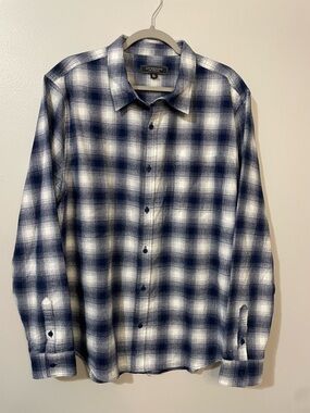 Liverpool Los Angeles Men’s Plaid Flannel Shirt XL Navy Blue White Button Down